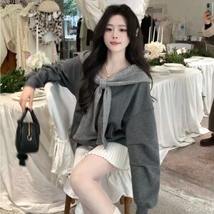 Gray off the shoulder bow hoodie